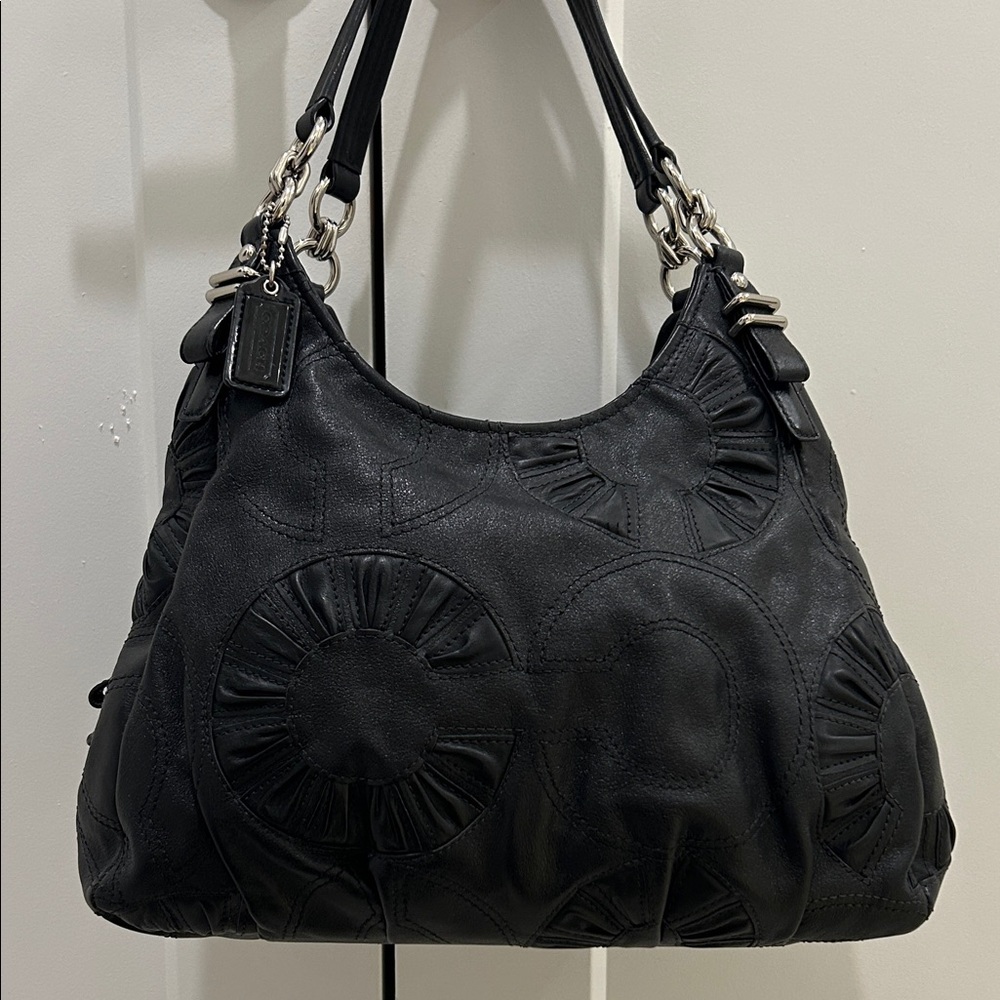 Coach (EUC) Madison Op Art Maggie Embellished Leather Shoulder Bag